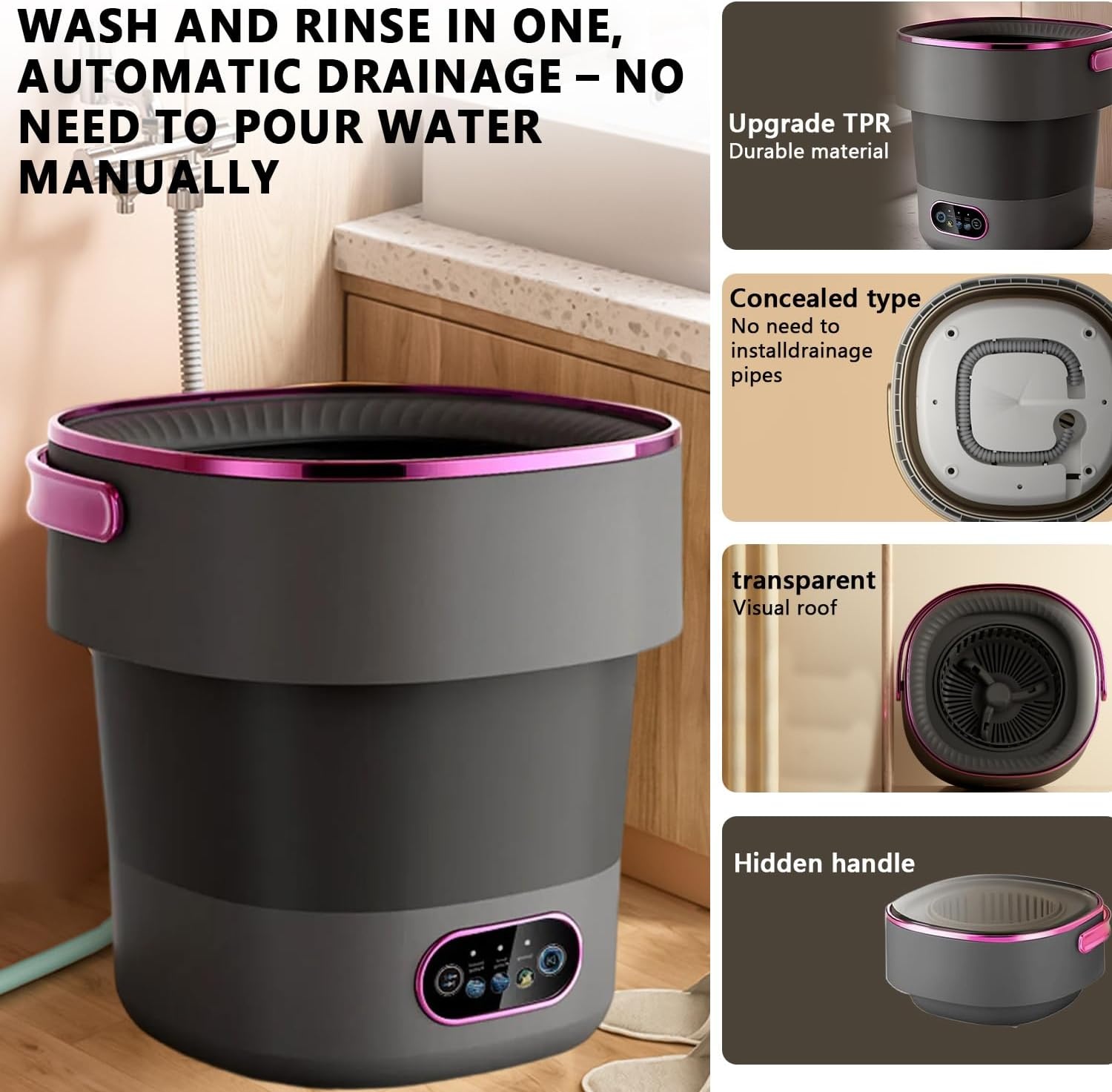 Mini Wasmachine 15L Draagbare Mini-Wasmachine Reiswasmachine