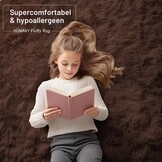 Homaxy Groot pluizig hoogpolig tapijt, antislip, machinewasbaar, bedmat voor woonkamer, kinderkamer en kinderkamer, koffie, 240 x 340 cm