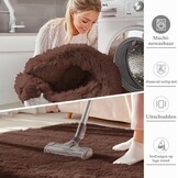 Homaxy Groot pluizig hoogpolig tapijt, antislip, machinewasbaar, bedmat voor woonkamer, kinderkamer en kinderkamer, koffie, 240 x 340 cm