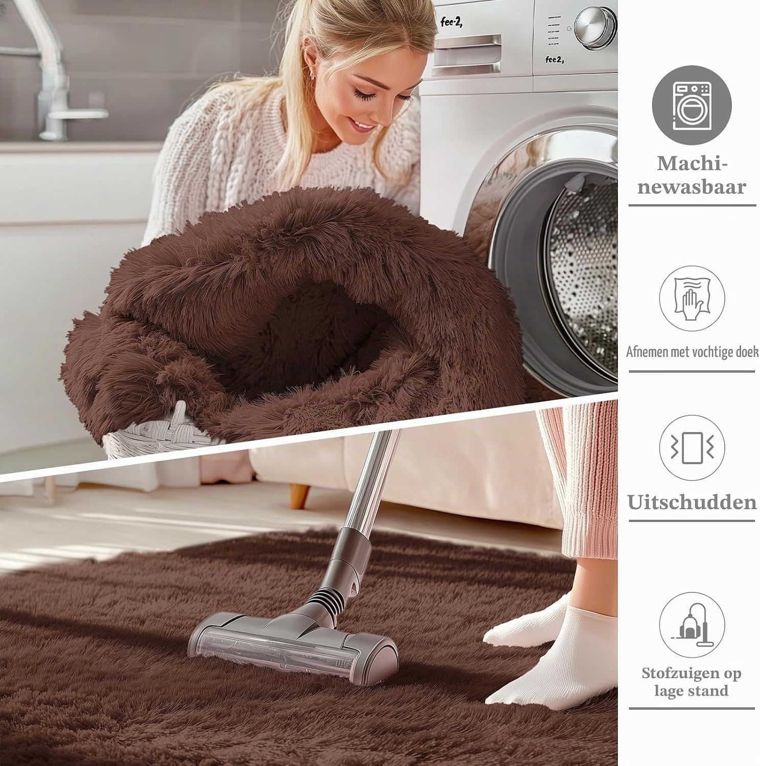 Homaxy Groot pluizig hoogpolig tapijt, antislip, machinewasbaar, bedmat voor woonkamer, kinderkamer en kinderkamer, koffie, 240 x 340 cm