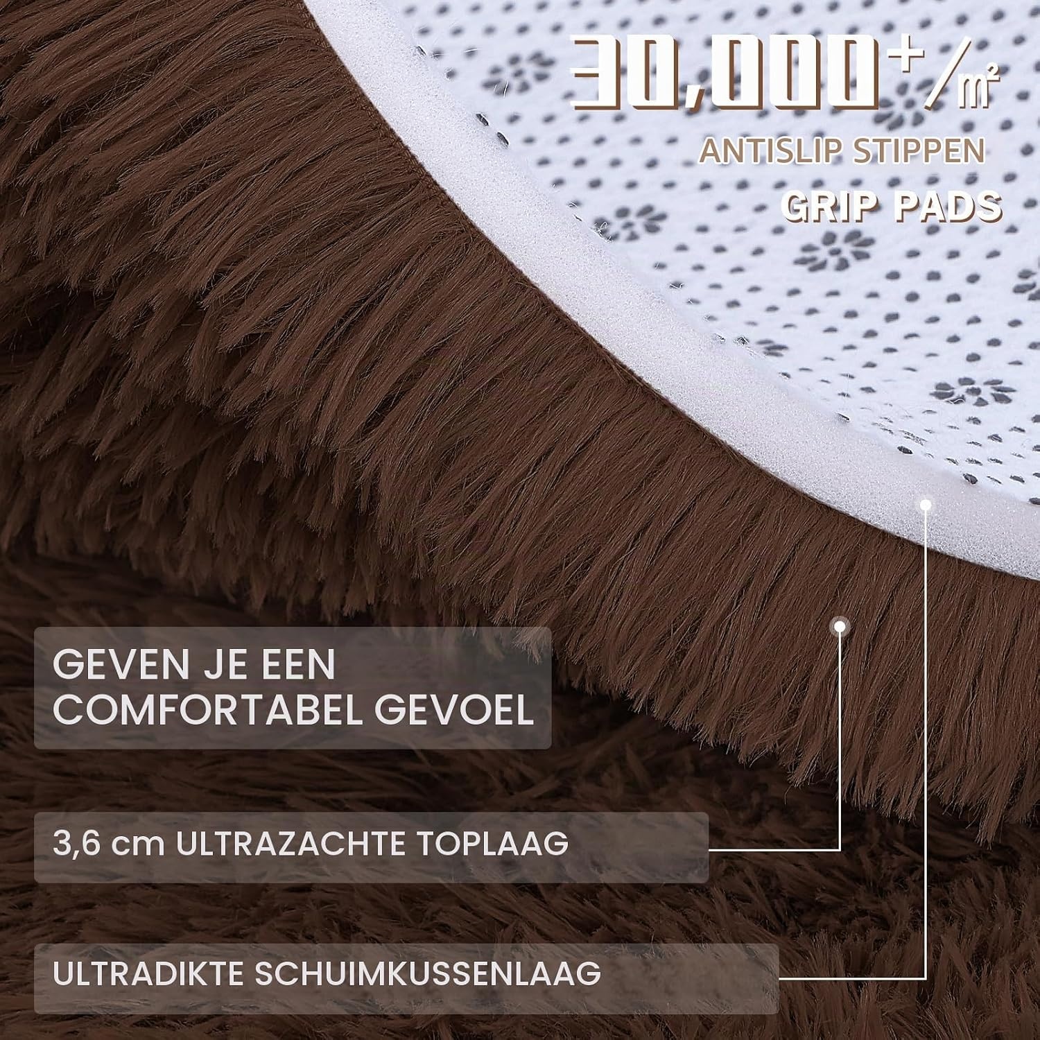 Homaxy Groot pluizig hoogpolig tapijt, antislip, machinewasbaar, bedmat voor woonkamer, kinderkamer en kinderkamer, koffie, 240 x 340 cm