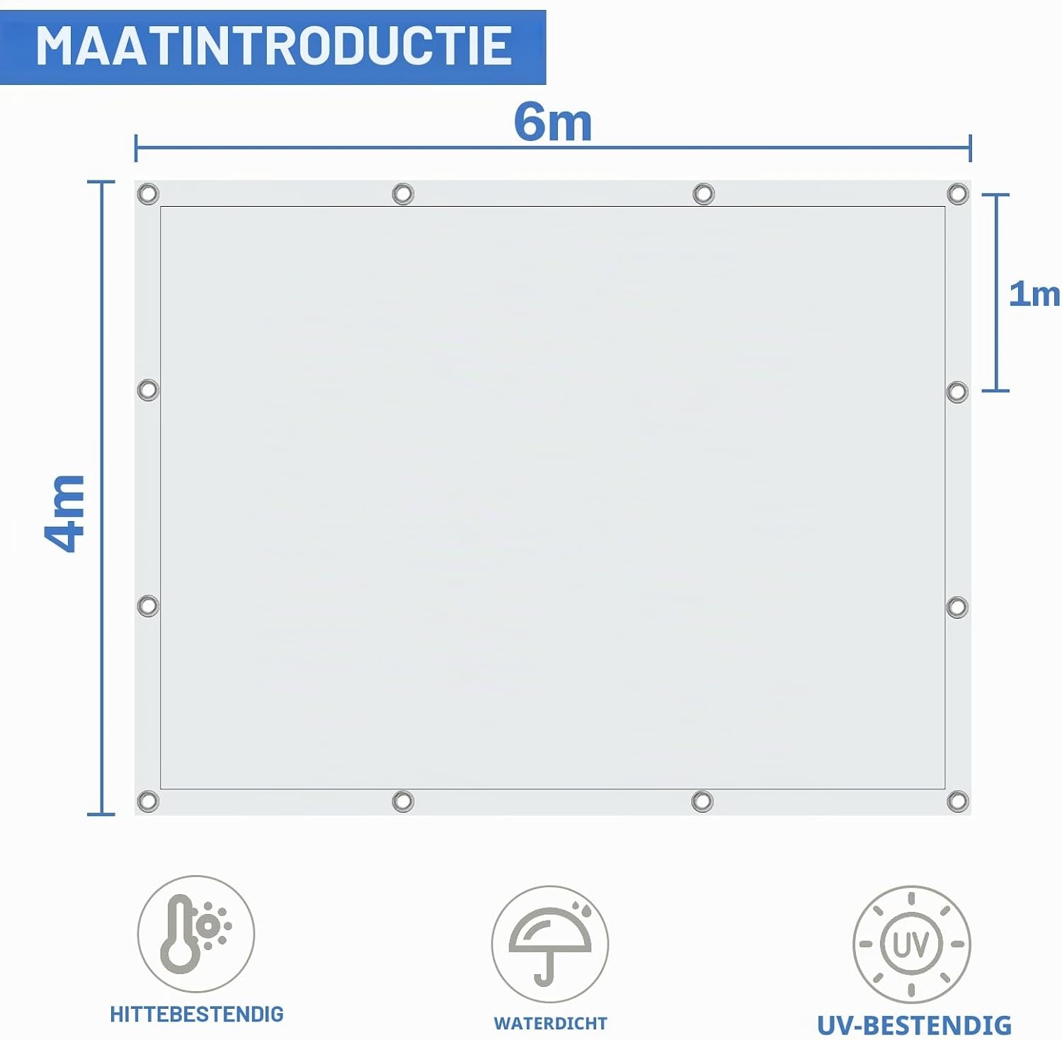 Wit waterdicht buitenzeil, dekzeil met oogjes van polyethyleen, waterdicht zeil voor buiten, tuin, paviljoen, camping, zwembad, auto, boot, hout, 4 x 6 m