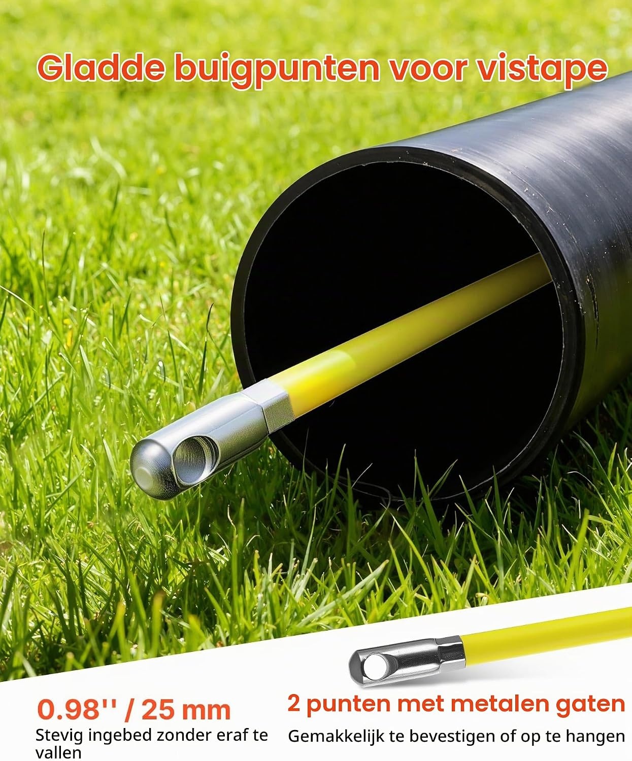 VEVOR Glasvezel Trekveer 100 meter - 6,3 mm - Geel - Met Standdaard