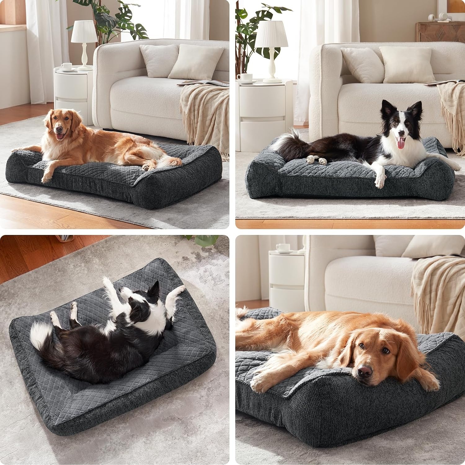JOEJOY Orthopedisch hondenbed voor grote honden, ergonomisch hondenbed, wasbaar, afneembaar, antislip, met verhoogde rand, hondenmand, zacht, sneeuwvlokken-fleece, 107 x 76 x 24 cm