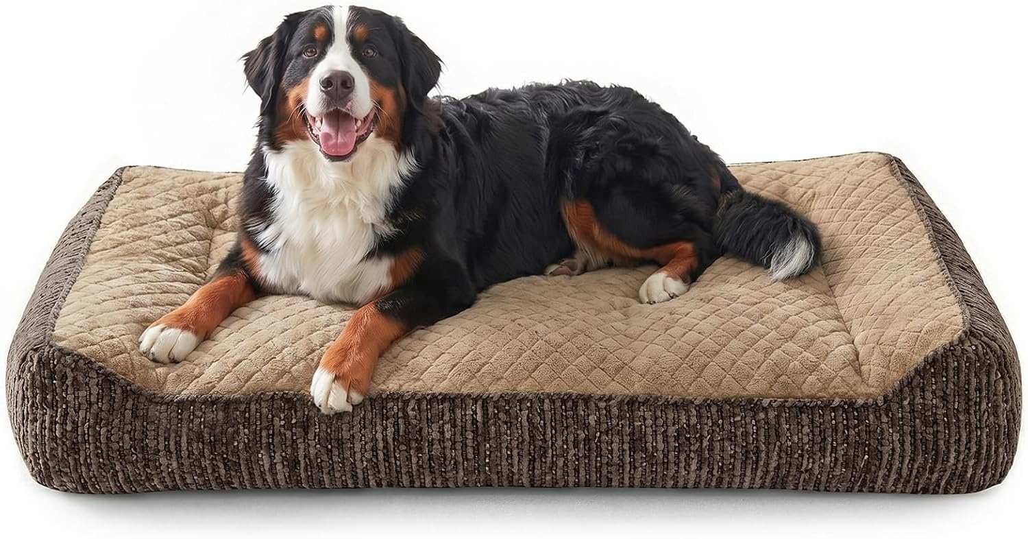 JOEJOY Orthopedisch hondenbed voor grote honden, ergonomisch hondenbed, wasbaar, afneembaar, antislip, met verhoogde rand, hondenmand, zacht, sneeuwvlokken-fleece, 107 x 76 x 24 cm