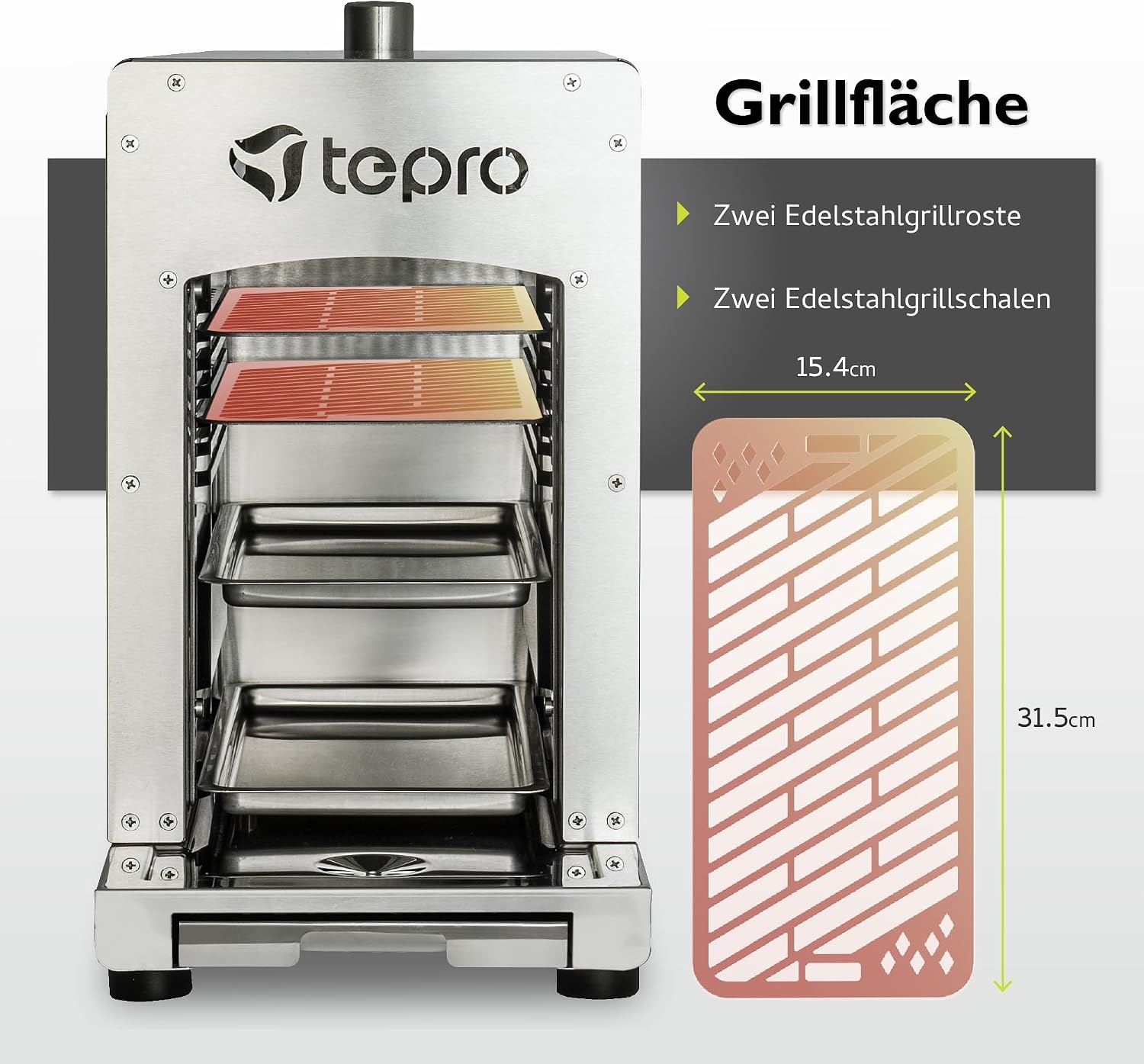 Tepro Toronto Steakgrill RVS - 800 graden infrarood gasgrill - 23 x 56 x 40,5 cm