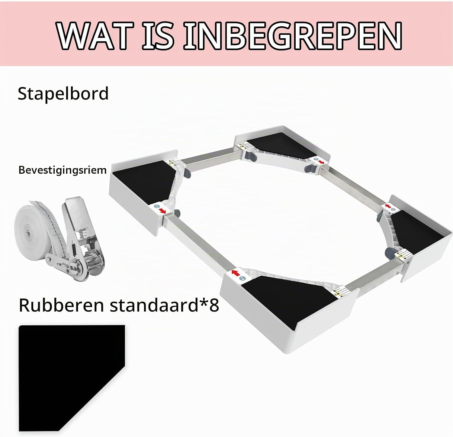 Kiss Core Verbindingsframe voor wasmachine-/droger, universeel tussenbouwframe, wasmachine droger met rateltouw, wit, 46-66 cm