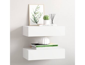 2x Wandschappen met Lade - 40x23,5x10 cm MDF Wit - 24% Korting
