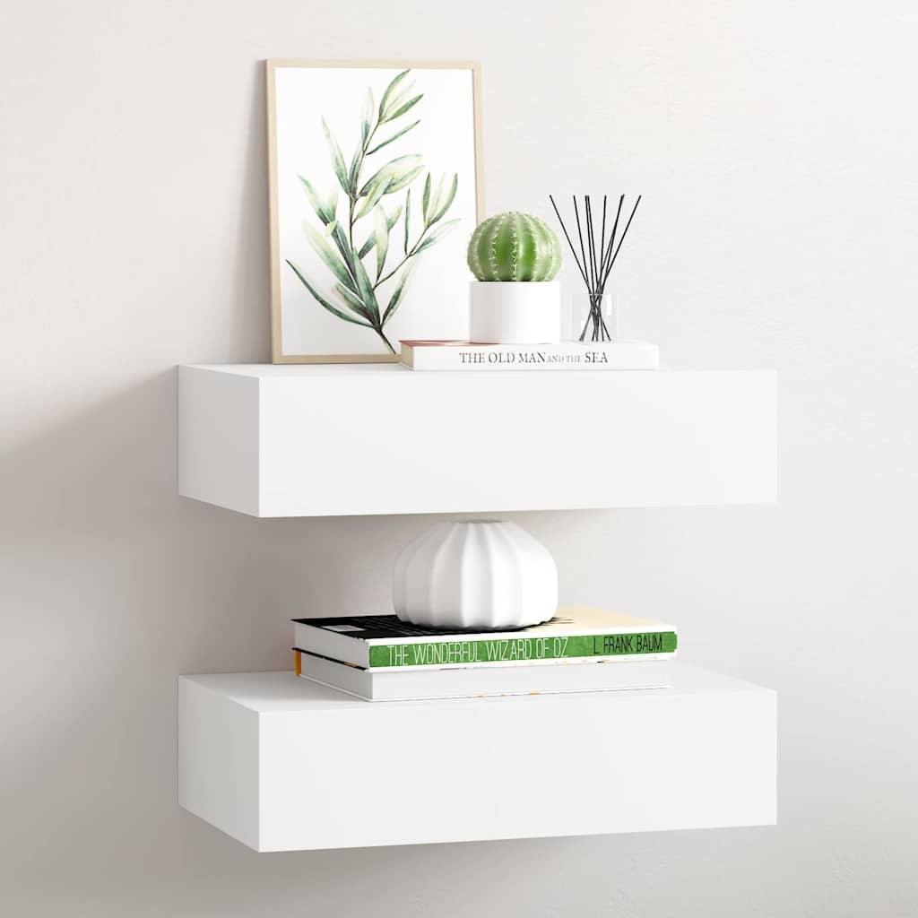 2x Wandschappen met Lade - 40x23,5x10 cm MDF Wit - 24% Korting