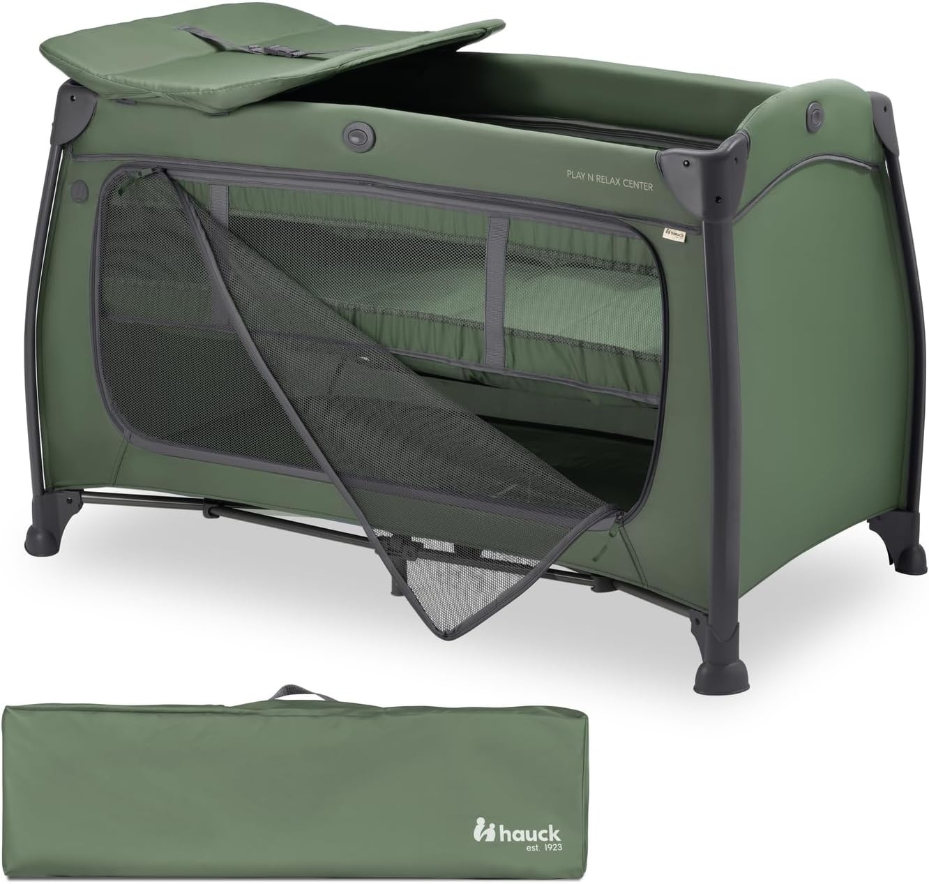 hauck Play N Relax Center, Dark Green - Reisbed met Verhoger, tot 15 kg