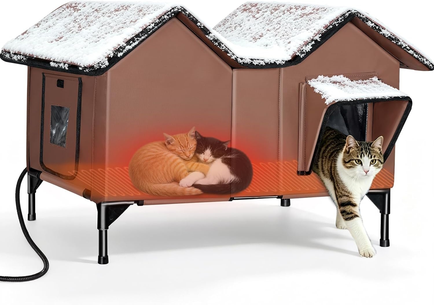 Verwarmd Kattenhuis voor Buiten - Winterproof Kattenmand - 77,5 x 49,5 x 55,5 cm - Bruin