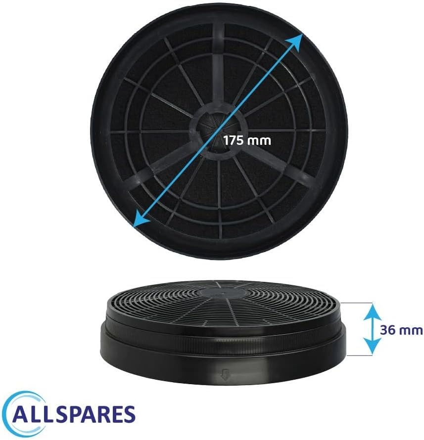 AllSpares© Set van 2 actieve koolfilters voor Respekta/Klarstein/Colbe/Bomann 256100 R2 KF 561 / DU 612/620/621 / MIZ 0023 / MIZ0023