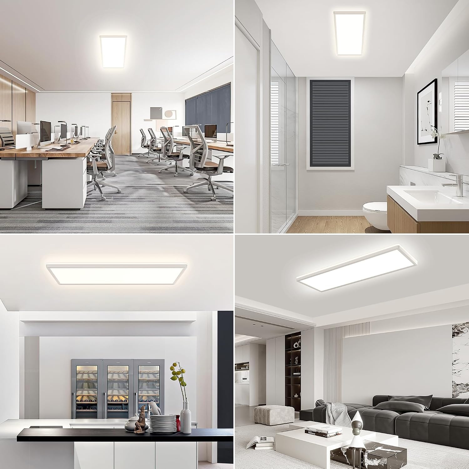 Plafondlamp led-plafondlamp, platte lamp, led-plafondlamp, rechthoekig, 24 W, 2500 lumen, voor kantoor, keuken, woonkamer, 4000 K, neutraal wit licht, achtergrondlichteffect, 580 x 200 x 25 mm (l x b