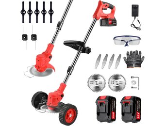OGORI Accugrastrimmer met 2 x 2,0 Ah accu's, grastrimmer met accu 21 V, grastrimmer met onkruidborstel met 13 snijmessen, gazononderhoud, oprit en tuin, verstelbare handgreep voor