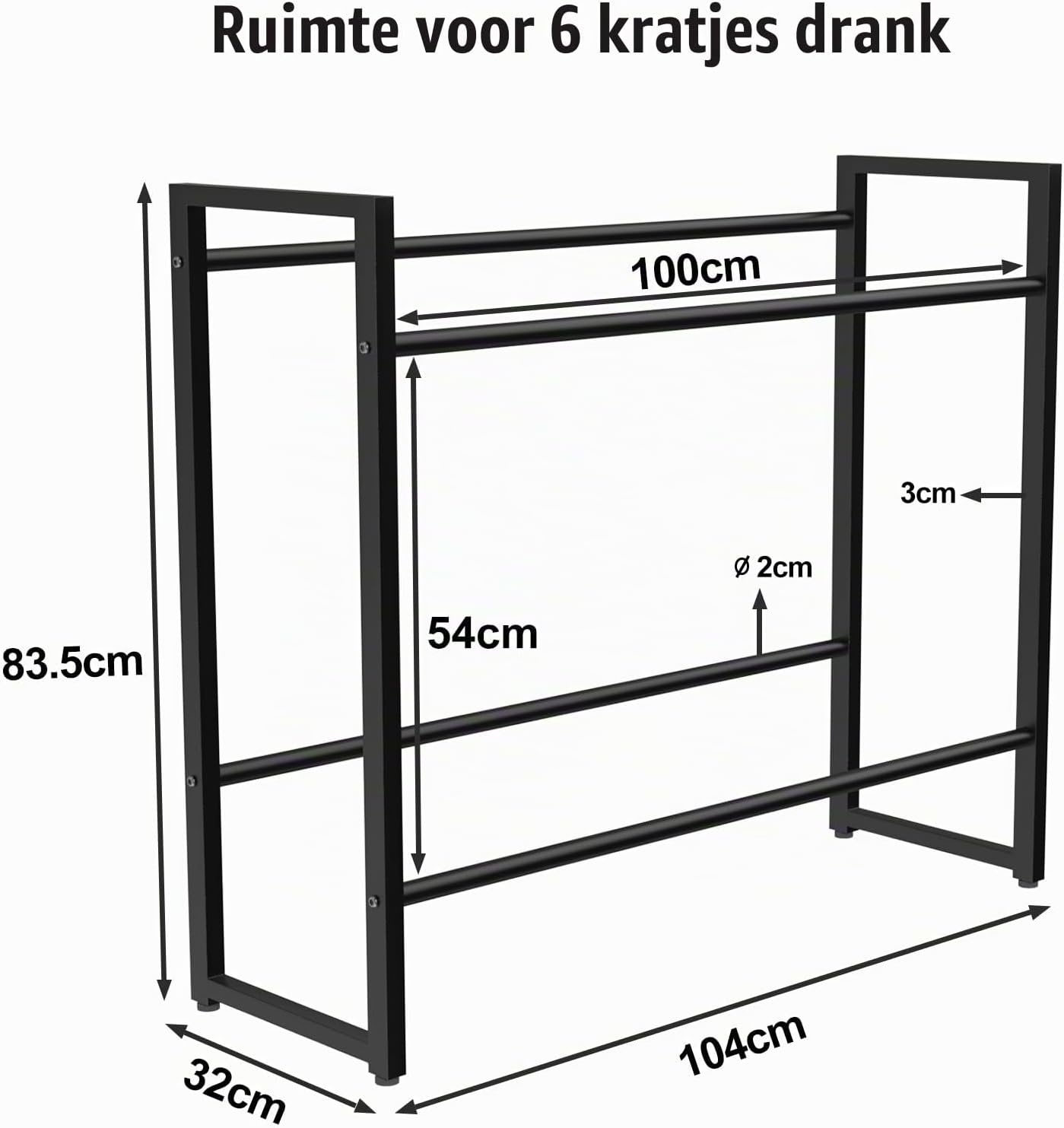 Zwart Drankkistenrek voor 6 Kratten - 24% Korting!
