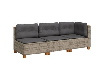 vidaXL Tuinbank 3-zits met kussens poly rattan grijs