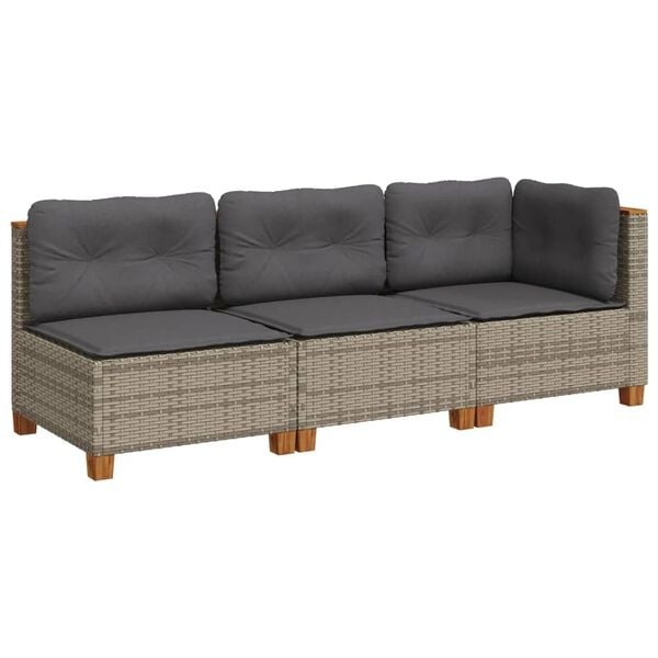 vidaXL Tuinbank 3-zits met kussens poly rattan grijs