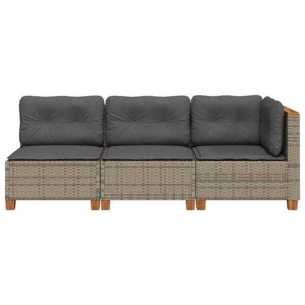 vidaXL Tuinbank 3-zits met kussens poly rattan grijs