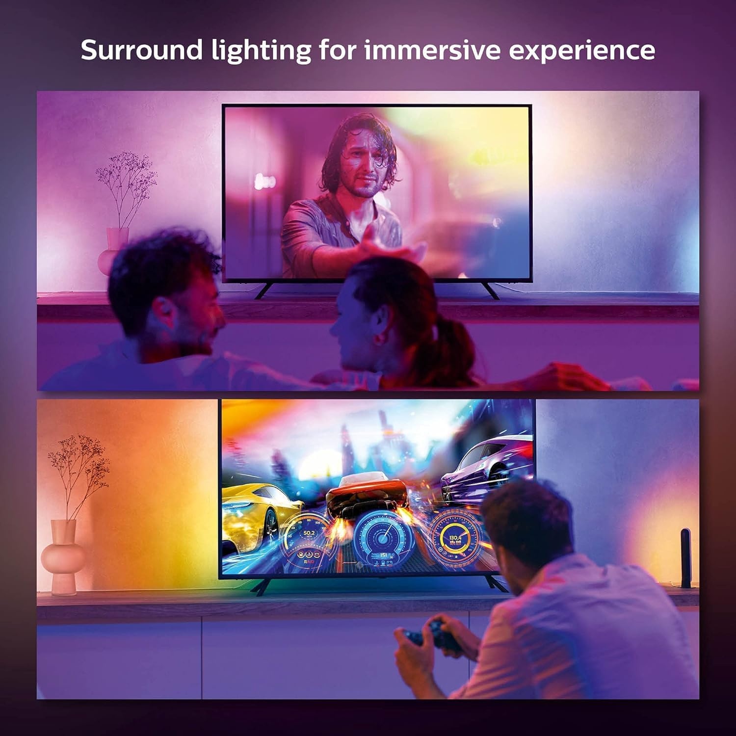 Smart LED Lichtstrip Gradient voor 55 inch TV | Meerkleurige achtergrondverlichting | Synchroniseerbaar met films/games | 25% Korting