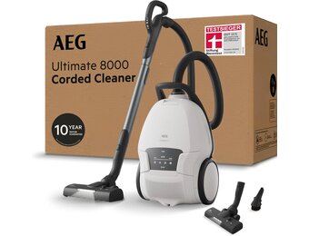 AEG Stofzuiger Wit met Zak: Testsieger 5L, 8000 Serie, 12m Actieradius - 50% Korting
