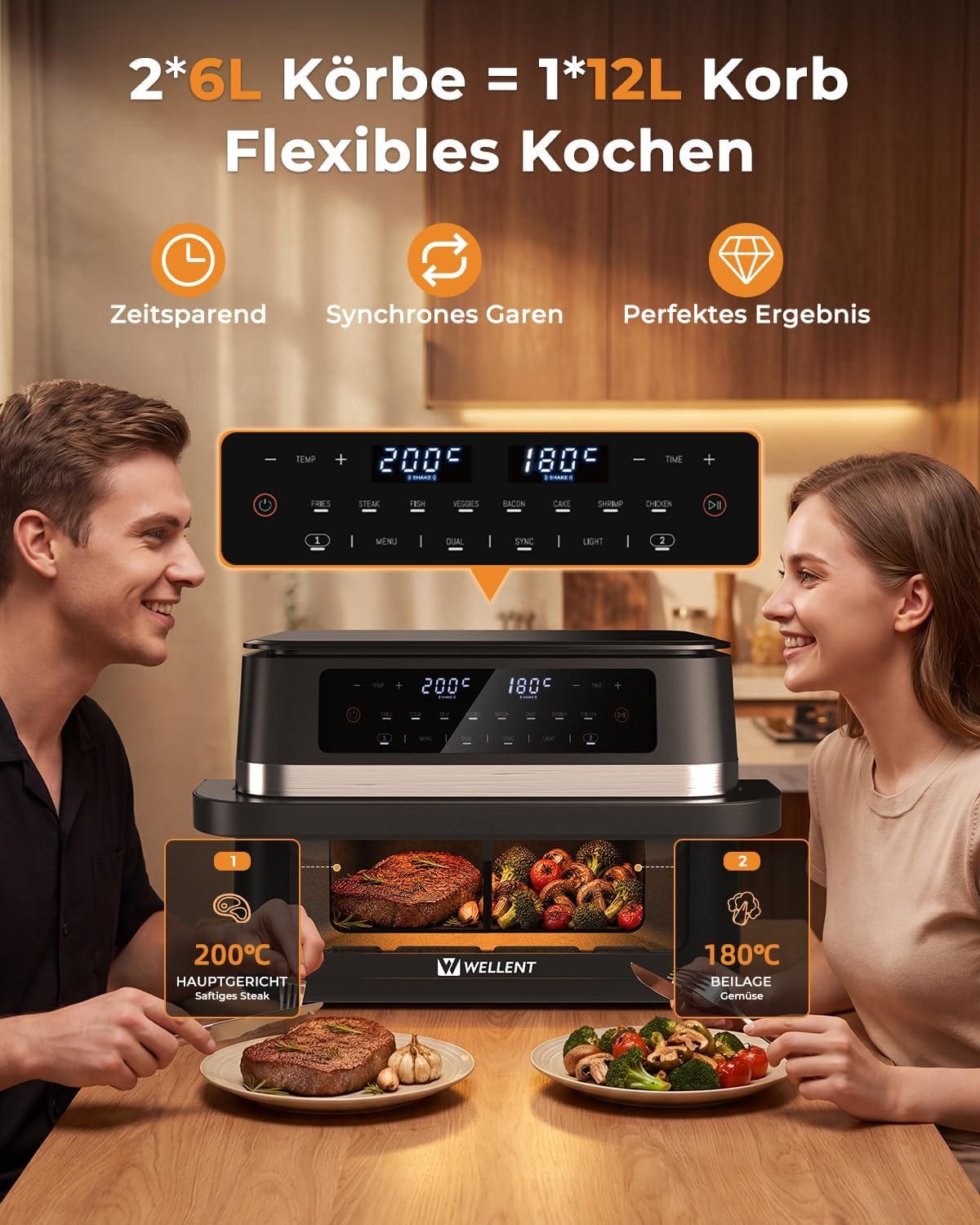 XXL Airfryer Dubbele Zone 12L 2950W - 24% Korting