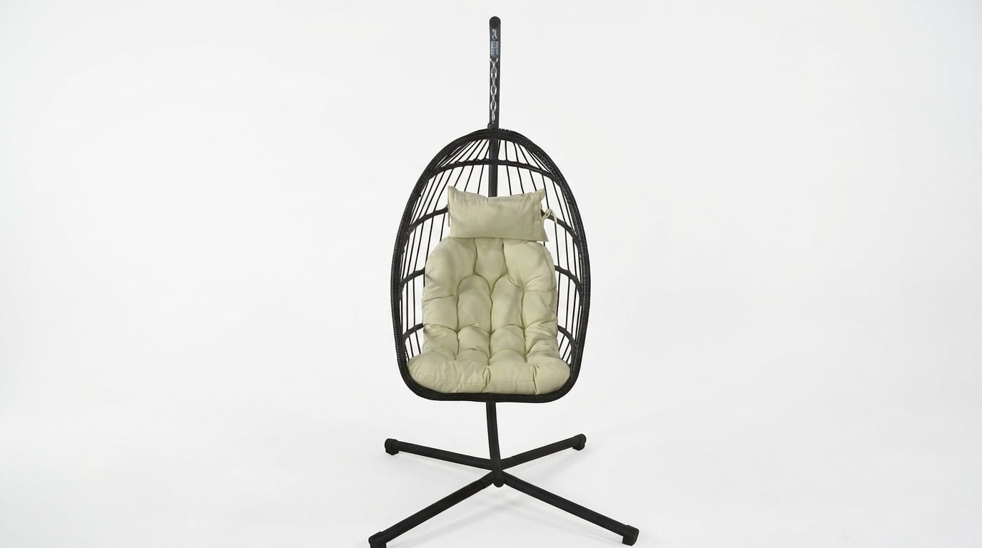 Inklapbare Egg Chair Hangstoel Zwart/Beige - 34% Korting