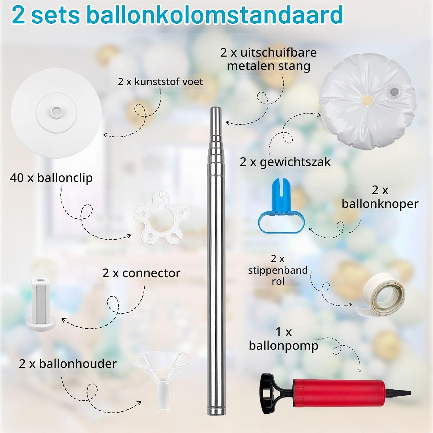 2x Verstelbare Ballon Kolom Standaard (2m) - Korting 28%