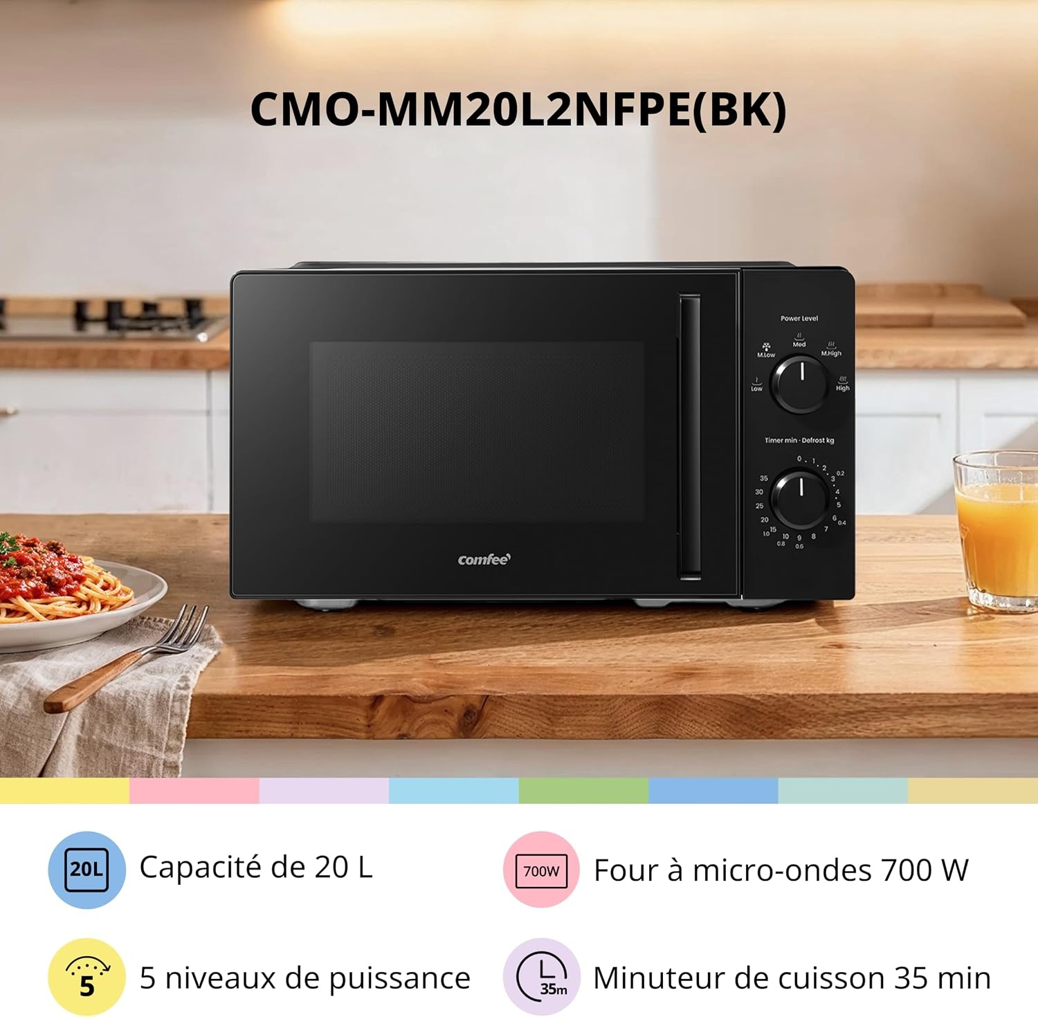 Compacte Zwarte Magnetron 20L - 700W met 5 Vermogensstanden & Ontdooifunctie