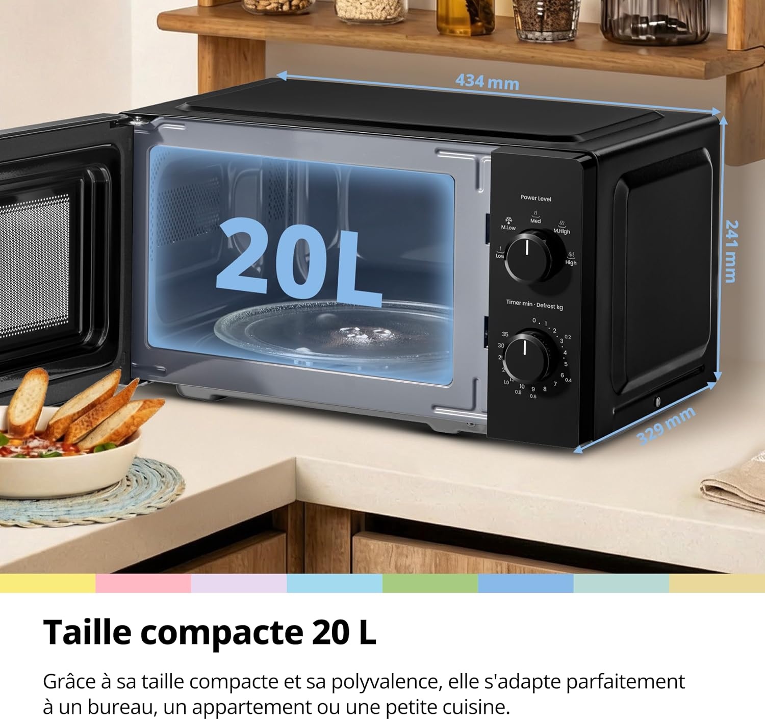 Compacte Zwarte Magnetron 20L - 700W met 5 Vermogensstanden & Ontdooifunctie