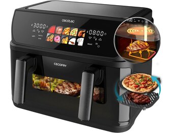 Heteluchtfriteuse 10L Zwart 2800W - 3-in-1 (Friteuse, Grill, Plaat) met Dubbele Temperatuur