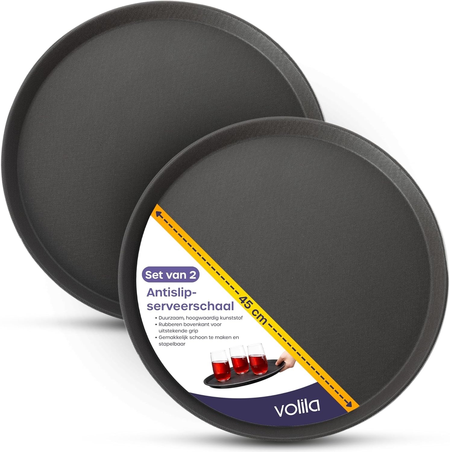 Antislip Dienblad Rond Zwart (Set van 2) - 45cm - 47% Korting