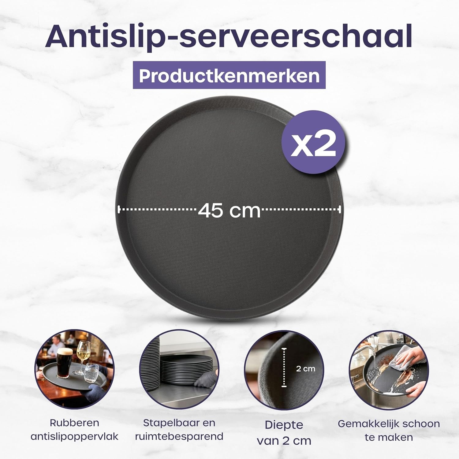 Antislip Dienblad Rond Zwart (Set van 2) - 45cm - 47% Korting