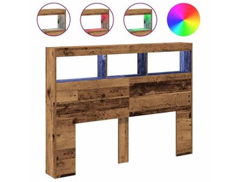 Hoofdbordkast met LED - 140x17x102 cm Oud Hout - 24% Korting