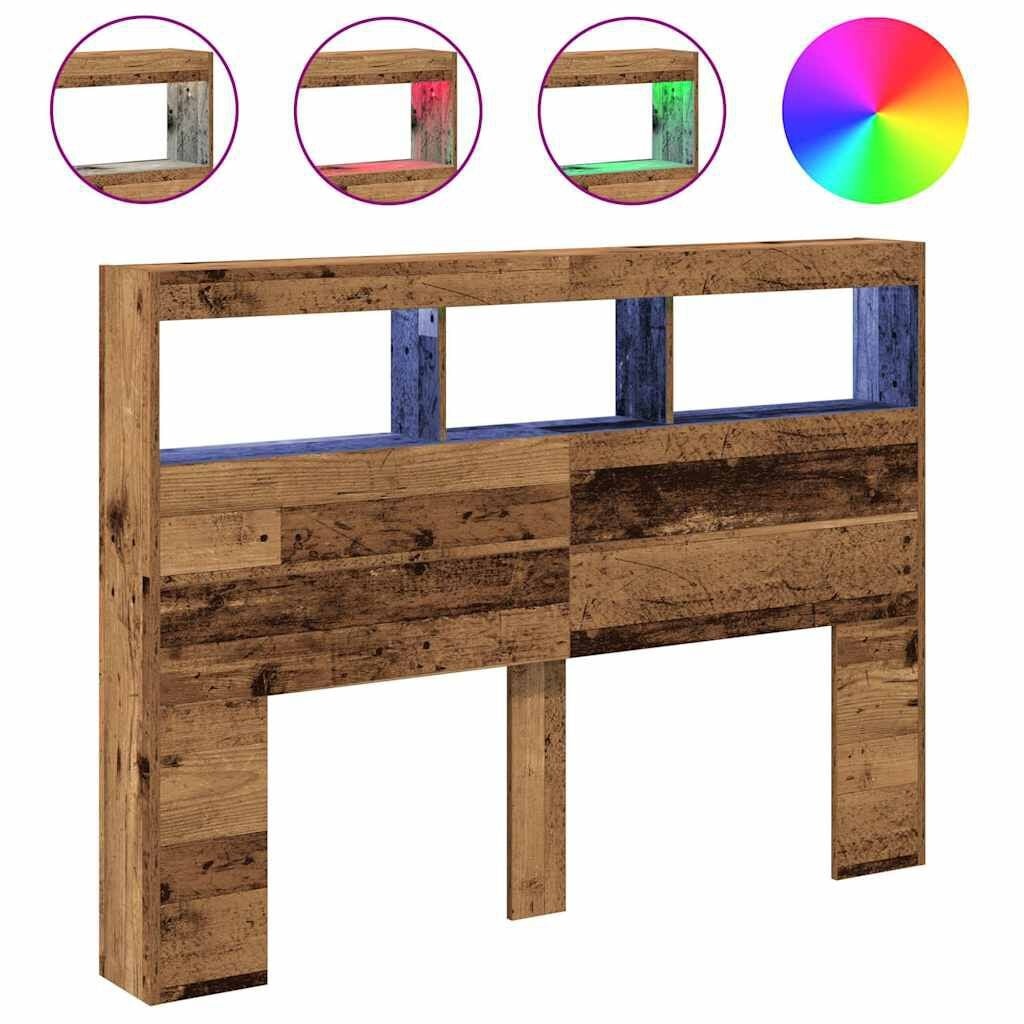 Hoofdbordkast met LED - 140x17x102 cm Oud Hout - 24% Korting