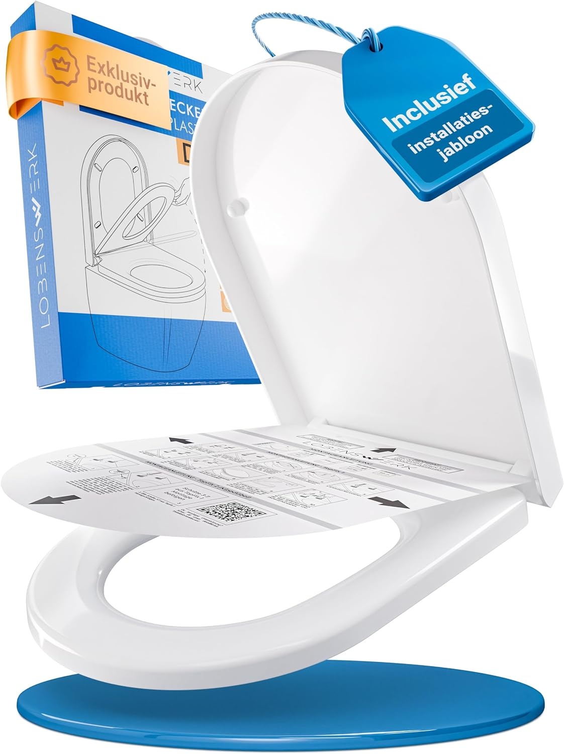 LOBENSWERK Wc-bril met softclosemechanisme, D-vorm, lange levensduur, eenvoudige installatie, antibacterieel en uv-bestendig, toiletdeksel, wc-deksel, wc-bril, incl. installatiesjabloon