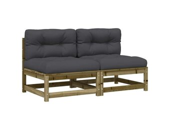 VidaXL Tuinbanken (2x) Grenenhout met Kussens - Grijs Bruin - 20% Korting