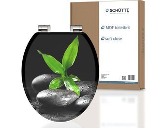 SCHÜTTE Wc-bril DARK Bamboo met softclosemechanisme van hout | toiletbril met wc-deksel | houten kern toiletdeksel met motief (maximale belasting van de wc-bril 175 kg) | hout