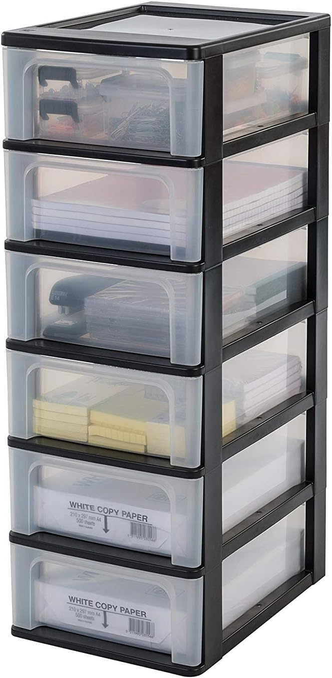 Iris Ohyama Opbergtoren met 6 lades - 7L per lade - Zwart - 35,5 x 26 x 72,5 cm