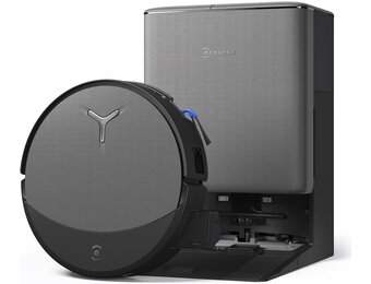 ECOVACS DEEBOT T90 PRO OMNI Robotstofzuiger en -mop, 30.000Pa, PowerBoost-opladen, OZMO ROLLER 3.0 met TruEdge 3.0, Automatische reinigingsmiddeldosering, AGENT YIKO AI, Zwart
