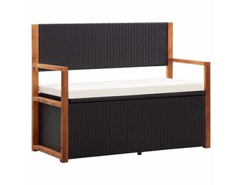 vidaXL Opbergbankje 115 cm poly rattan en massief acaciahout zwart