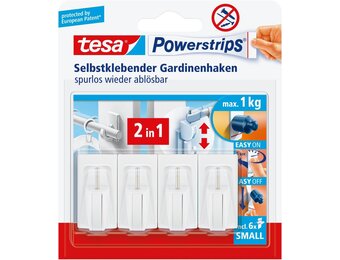 tesa Powerstrips Vario Gordijnhaken - 1 x 4 Stuks - Wit