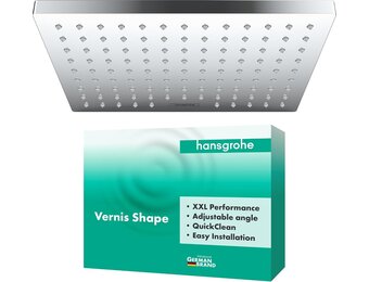 hansgrohe Vernis Shape - hoofddouche, vierkante douchekop (230 x 170 mm), regendouche met 1 straaltype voor wand- of plafondmontage, douchekop met antikalkfunctie, chroom, 26281000