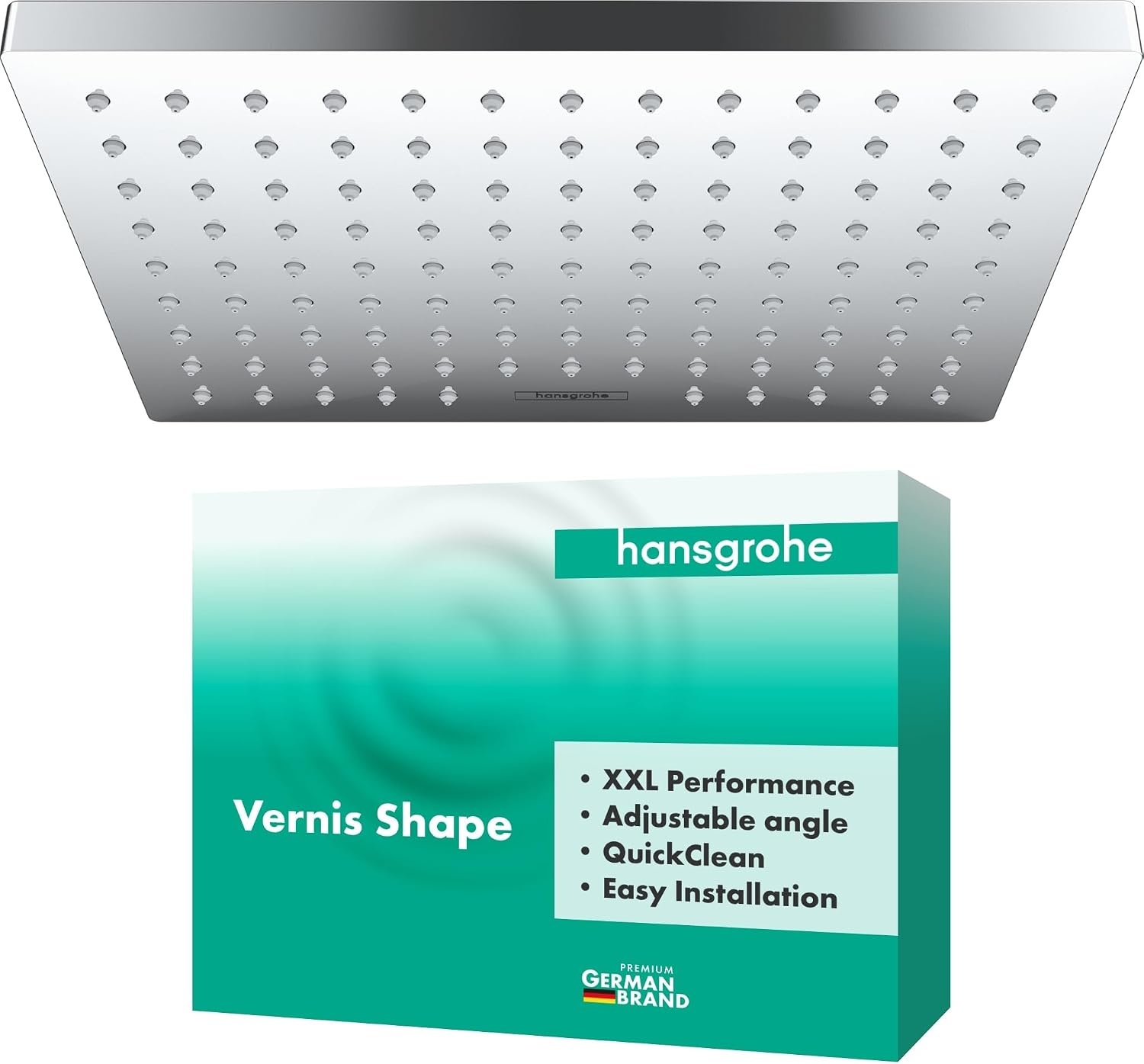 hansgrohe Vernis Shape - hoofddouche, vierkante douchekop (230 x 170 mm), regendouche met 1 straaltype voor wand- of plafondmontage, douchekop met antikalkfunctie, chroom, 26281000