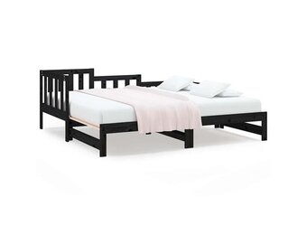 vidaXL Slaapbank uitschuifbaar massief grenenhout zwart 90x190 cm