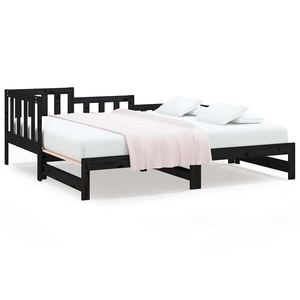 vidaXL Slaapbank uitschuifbaar massief grenenhout zwart 90x190 cm