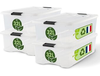 Iris Ohyama Opbergboxen met deksel 32L - Set van 4 - Transparant