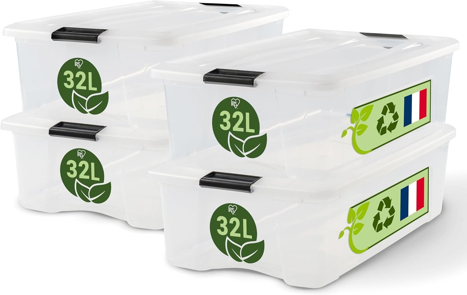 Iris Ohyama Opbergboxen met deksel 32L - Set van 4 - Transparant