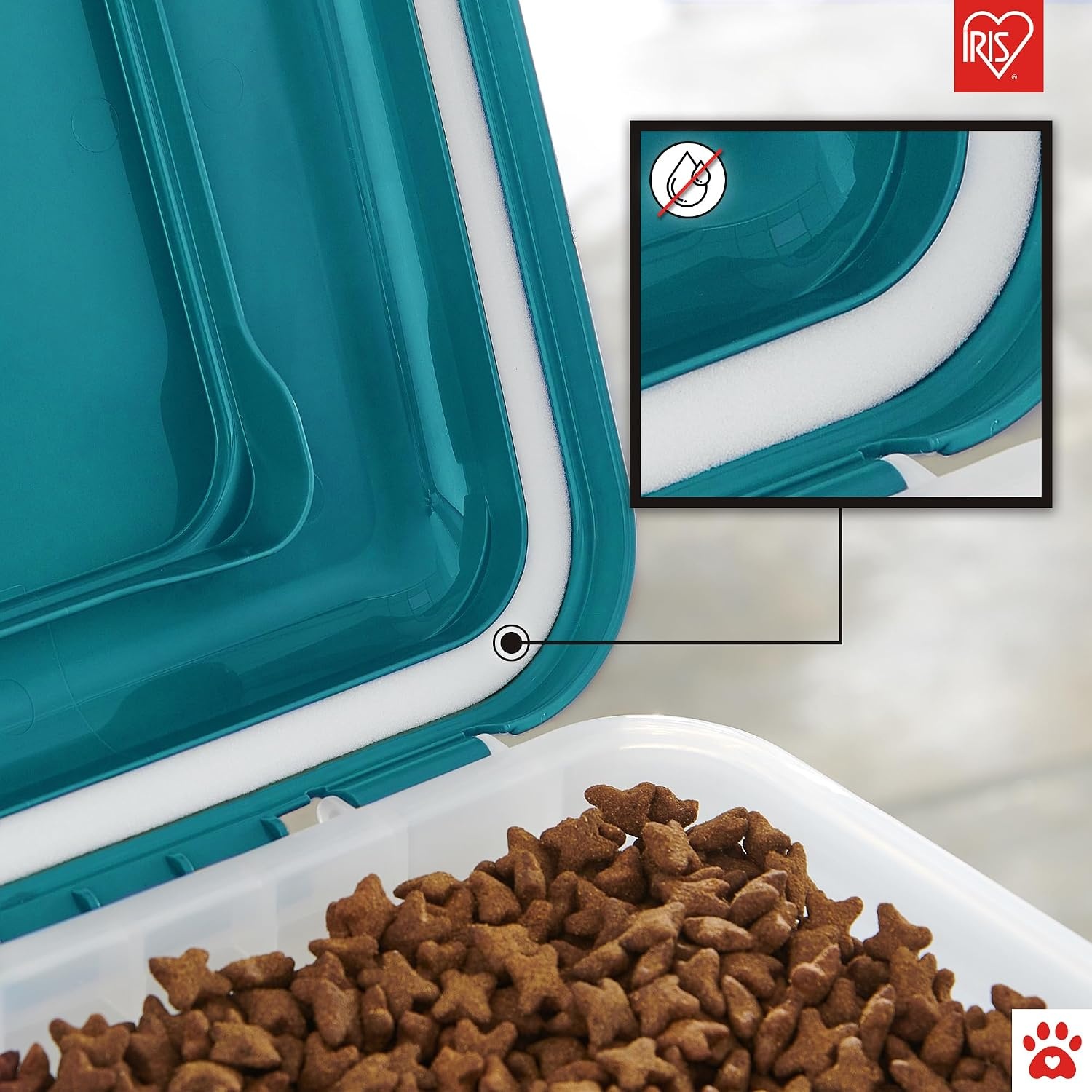 Iris Ohyama, Doos, Plastic voedselcontainer met schep en wielen, L46 x D34 x H50,5 cm, Luchtdicht, BPA-vrij, Voor honden en katten, ATS-L, Eendblauw