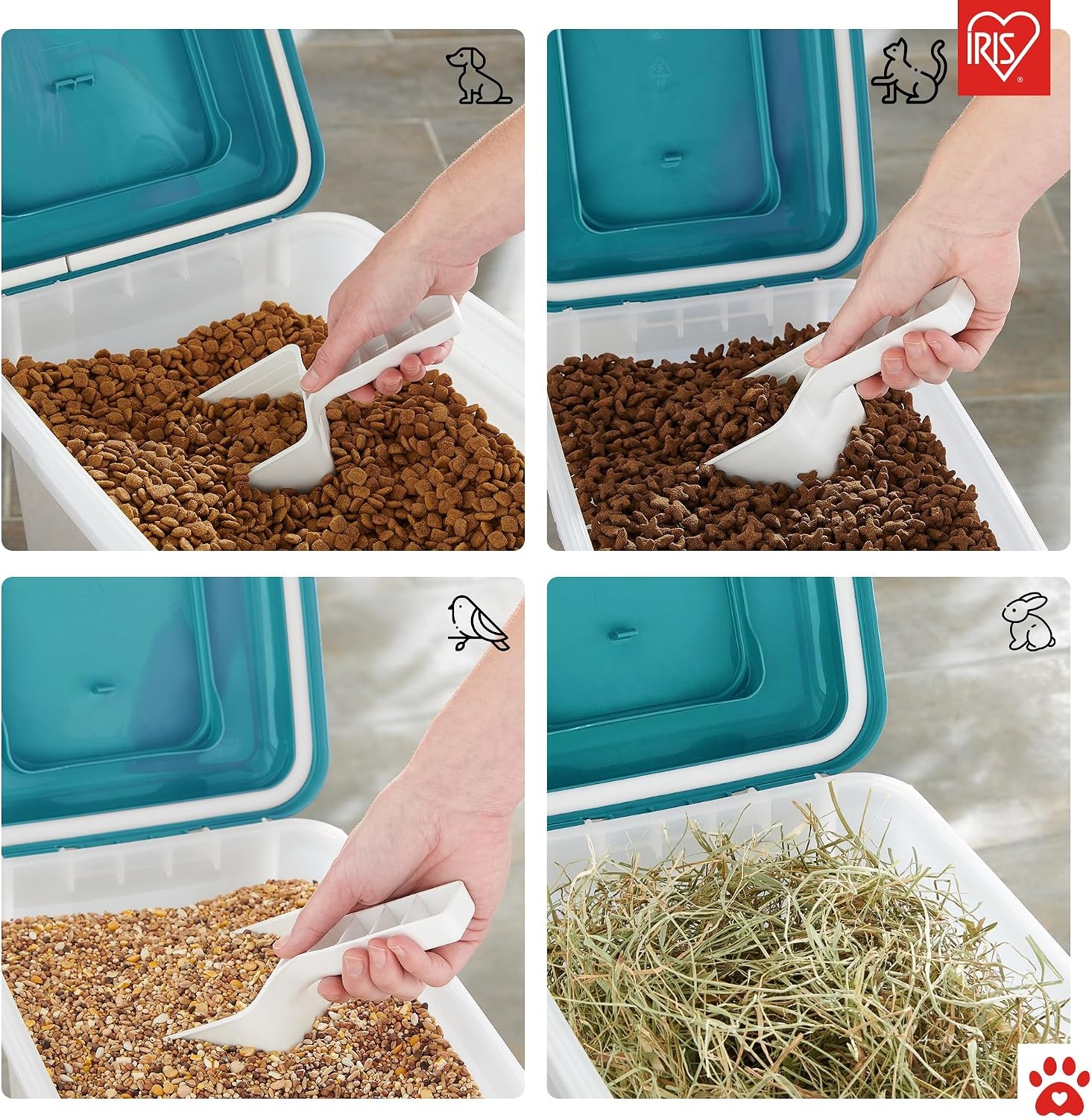 Iris Ohyama, Doos, Plastic voedselcontainer met schep en wielen, L46 x D34 x H50,5 cm, Luchtdicht, BPA-vrij, Voor honden en katten, ATS-L, Eendblauw