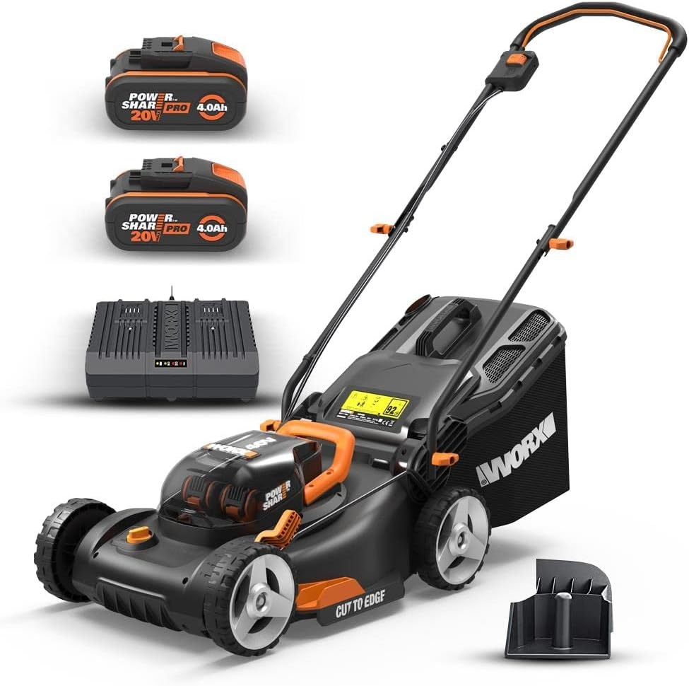 WORX WG743E Accu-grasmaaier, 40 V, professionele grasmaaier met mulchfunctie en PowerShare-accu, grasmaaien zonder kabel, ideaal voor tuinen tot 500 m²